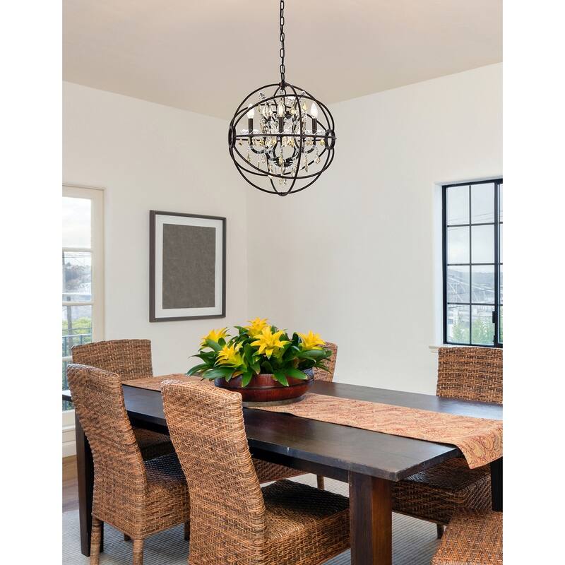 Royce Edge 5 light Dark Bronze Pendant - dark bronze royal cut golden teak (smoky) crystals