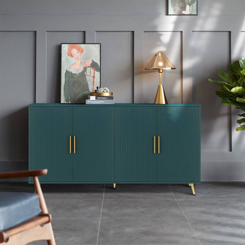 Wood TV Stand with Storage Cabinet & Adjustable Shelves, Media TV Console