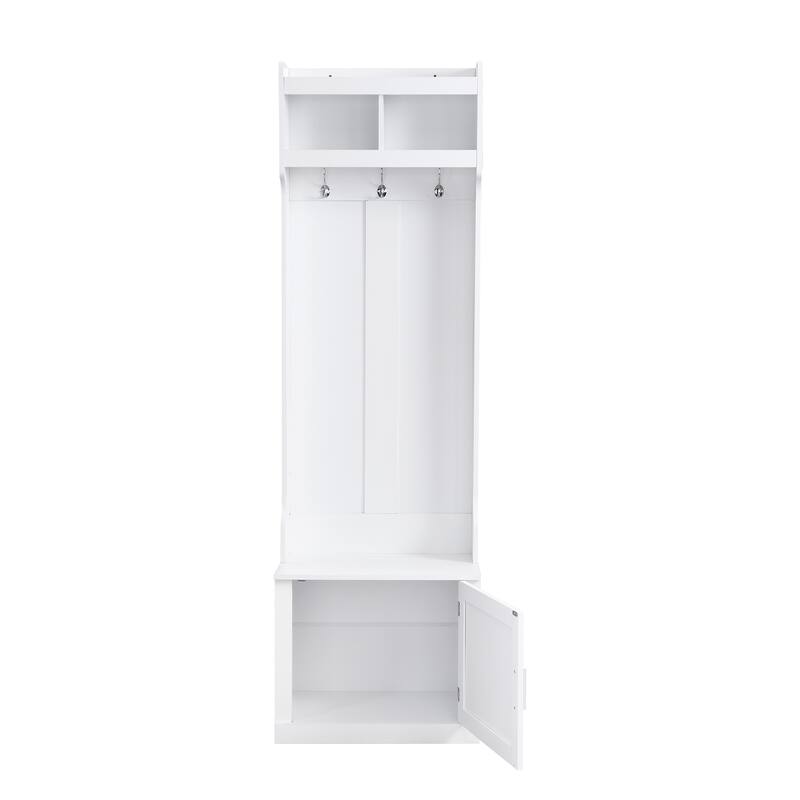 Minimalist Slim Hall Tree with Cabinet & 6 Hanging Hooks, Shoe Storage Bench with Coat Rack, Elegant Foyer Cabinet for Hallway