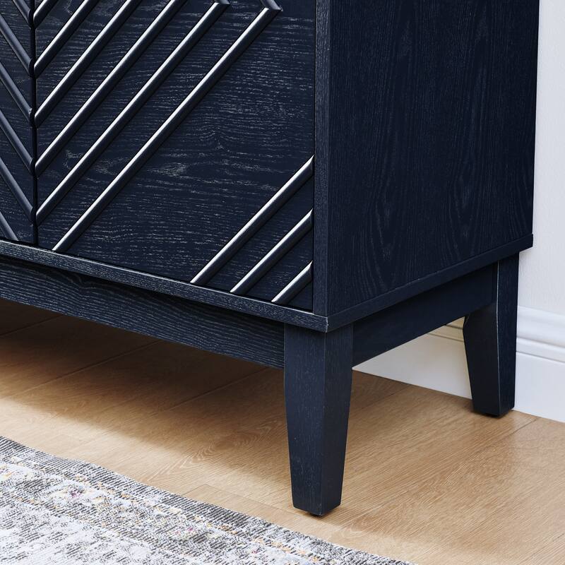 Fluted Buffet Table with 4 Doors, Sideboard Cabinet with Adjustable Shelves, Coffee Bar Cabinet with Solid Wood Legs