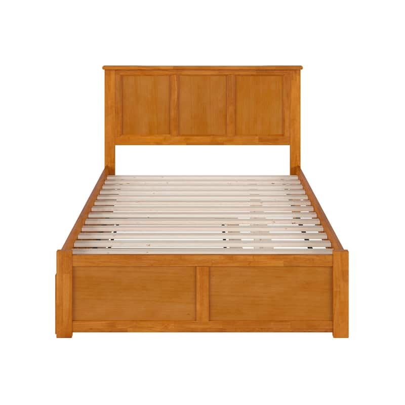 Solid Wood Platform Bed with Trundle - Full Size Bed Frame, Light Toffee Finish
