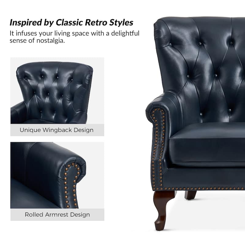 Gerhard Genuine Leather Armchair with Nailhead Trims and Removable Cushion by HULALA HOME