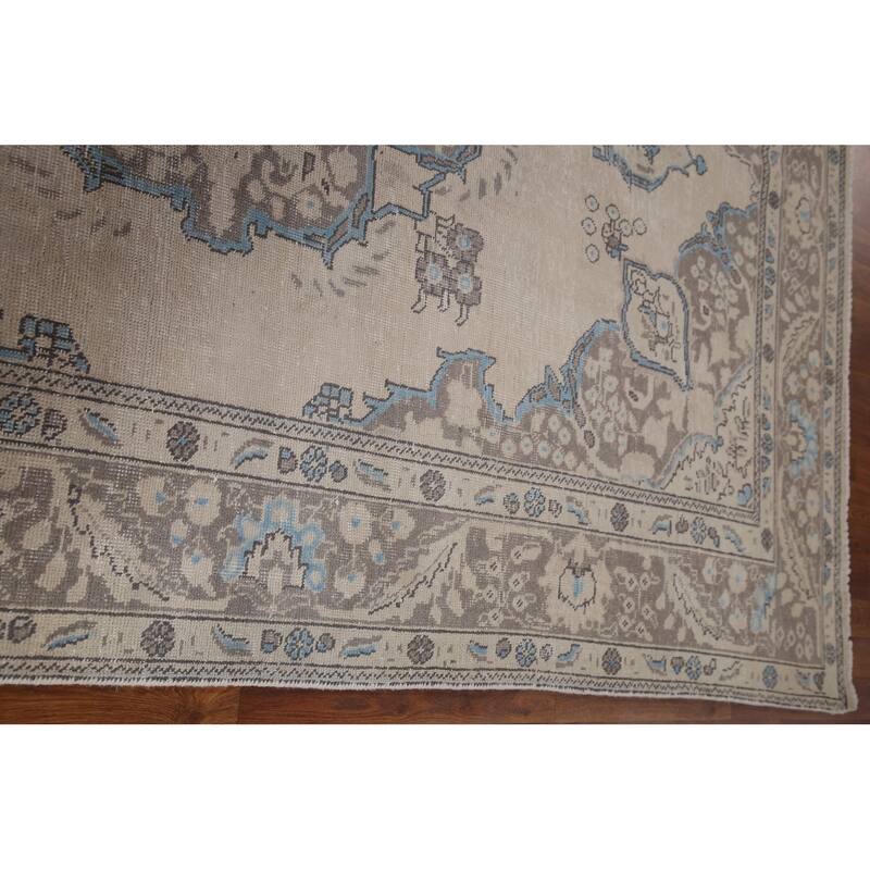 Distressed Tabriz Persian Area Rug Handmade Vintage Wool Carpet - 6'5" x 9'4"
