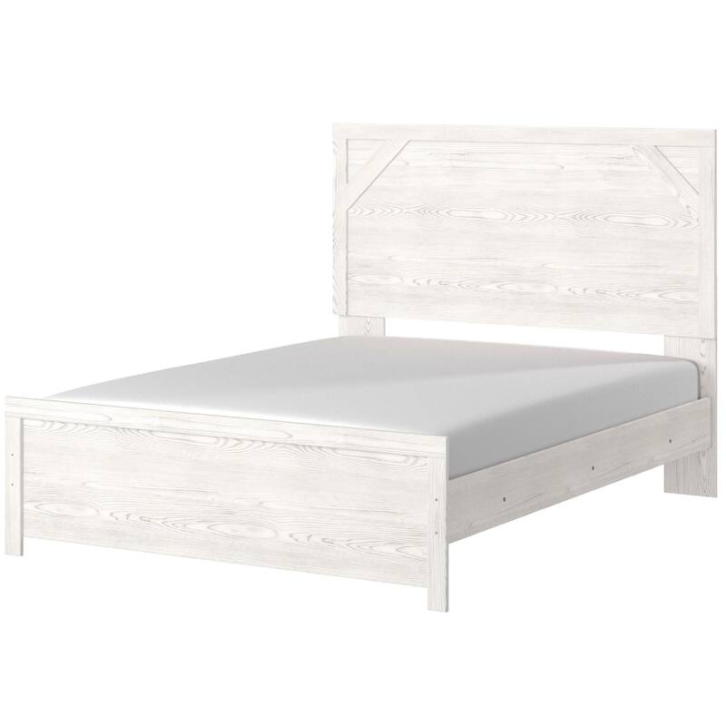 Hara Queen Panel Bed with Cross-Brace Accents, Farmhouse Gray-White Wood