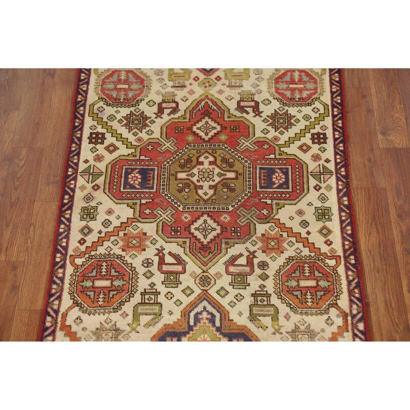 Hand Knotted Oriental 100% Wool Carpet Traditional Tribal Beige & Ivories Tabriz Runner Rug - 7' 7'' X 2' 6''