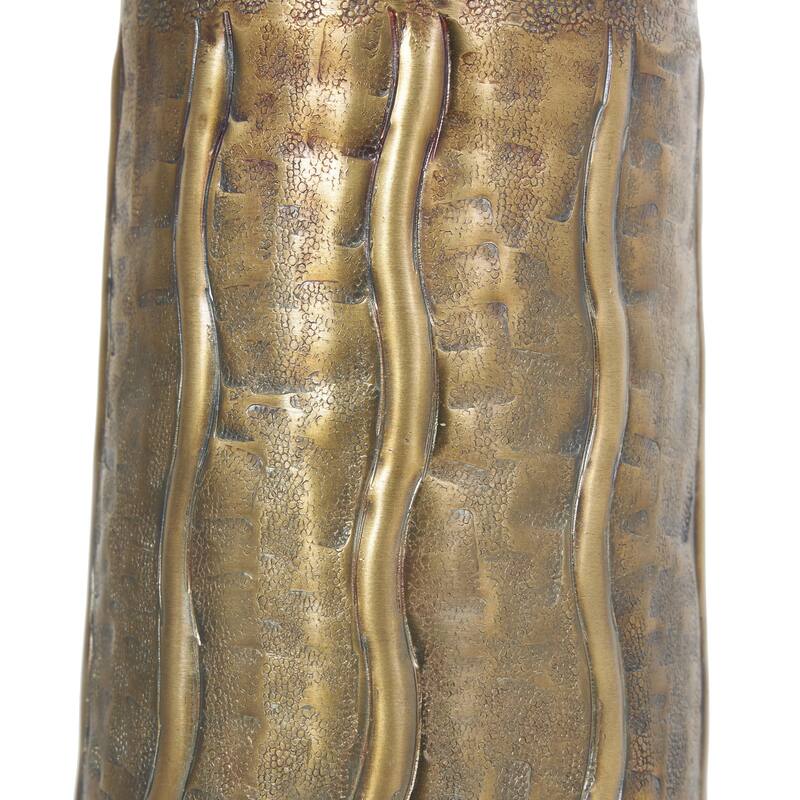 Metal Snakeskin Inspired Decorative Vase with Dimensional Wavy Accents - Brass - Roche River Decor