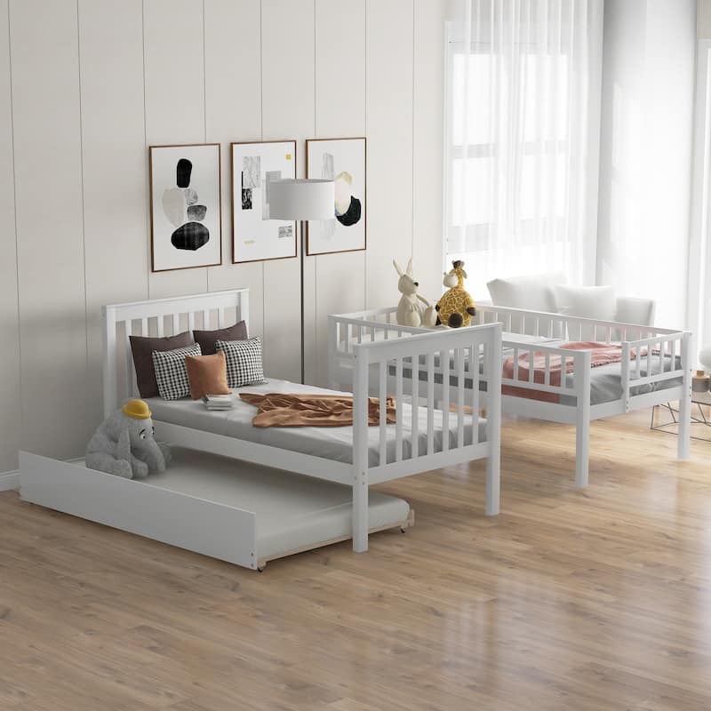 Space-Saving Twin Bunk Bed with Trundle and Side Storage, Split into 3 Separate Beds