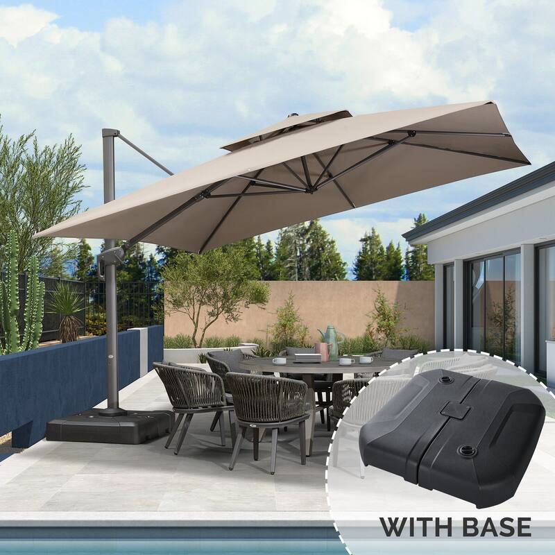 PURPLE LEAF Luxurious Design Square Patio Cantilever Umbrellas with Base UV50+ Fade Resistant - 12ft-Taupe NEW