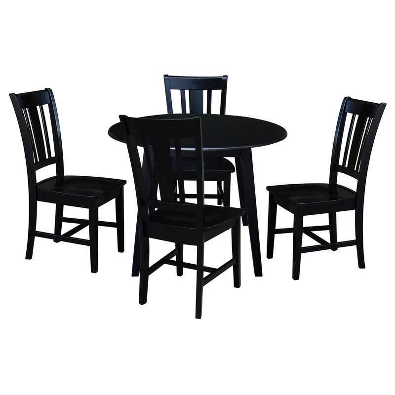 42" Solid Wood Round Dual Drop Leaf Table with 4 Dining Chairs - Black