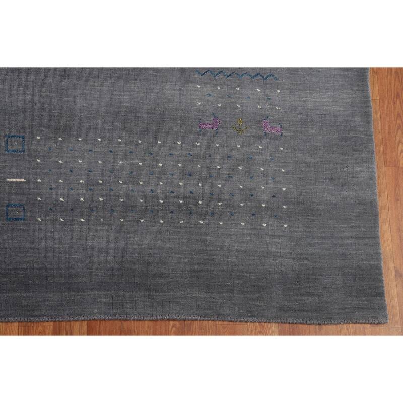 Tribal Gray Gabbeh Indian Area Rug Hand-Knotted Wool Carpet - 8'2" X 10'0"