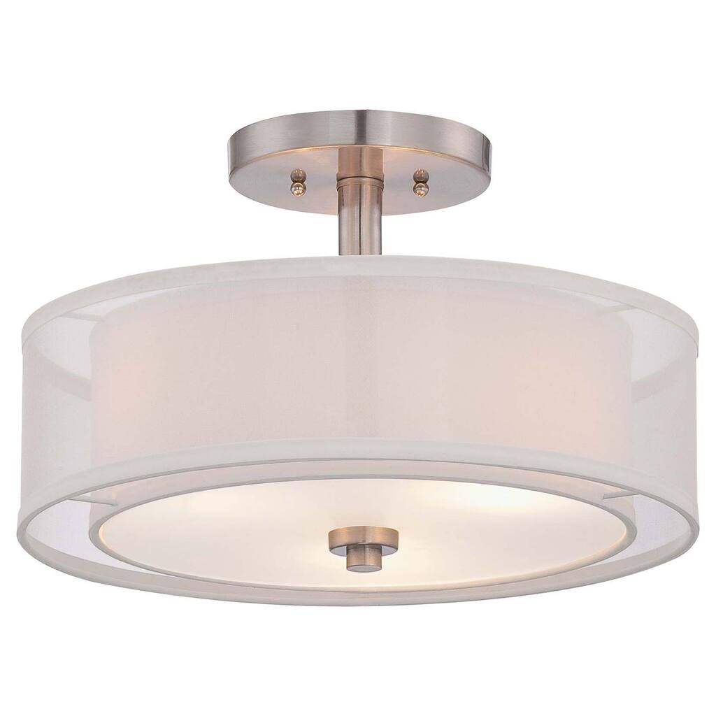 Lavery Parsons Studio Brushed Nickel & Silver Linen 3 Light Semi Flush