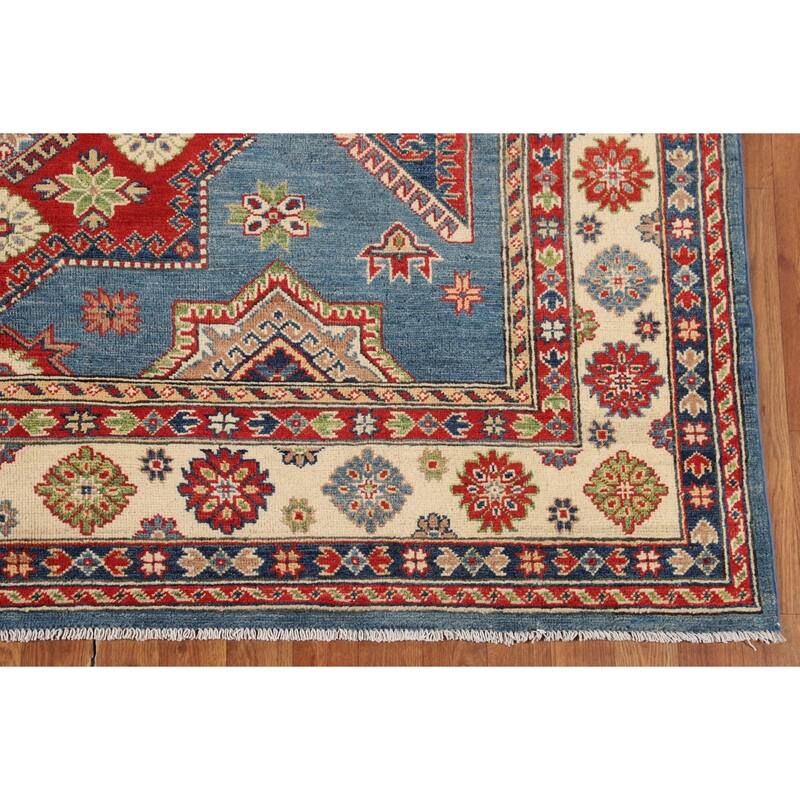 Blue Kazak Oriental Area Rug Hand-Knotted Wool Carpet - 6'7" x 9'10"