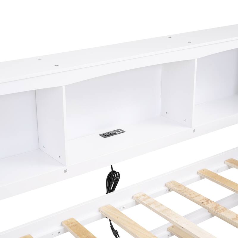 Twin Wooden Daybed with Trundle, Cabinets, and Charging Stations