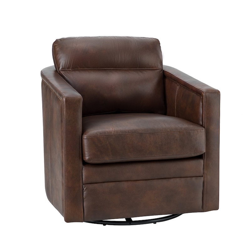 Jorge 28.74" Wide Traditional Genuine Leather Swivel Chair with Removable Seat Cushion and No Assembly Needed