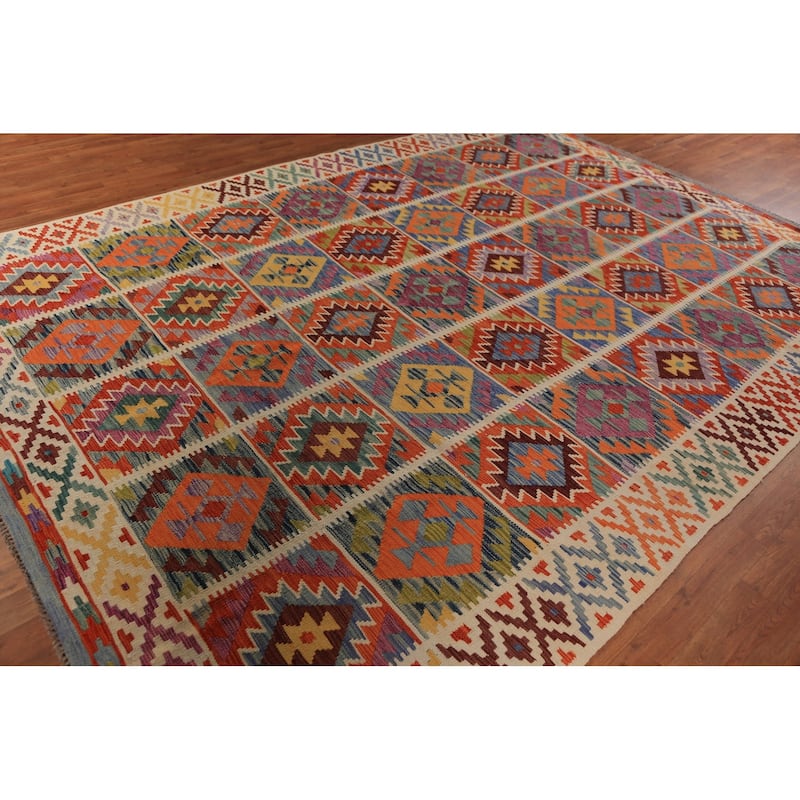All-Over Kilim Oriental Area Rug Flatweave Tribal Wool Carpet - 8'2"x 11'7"