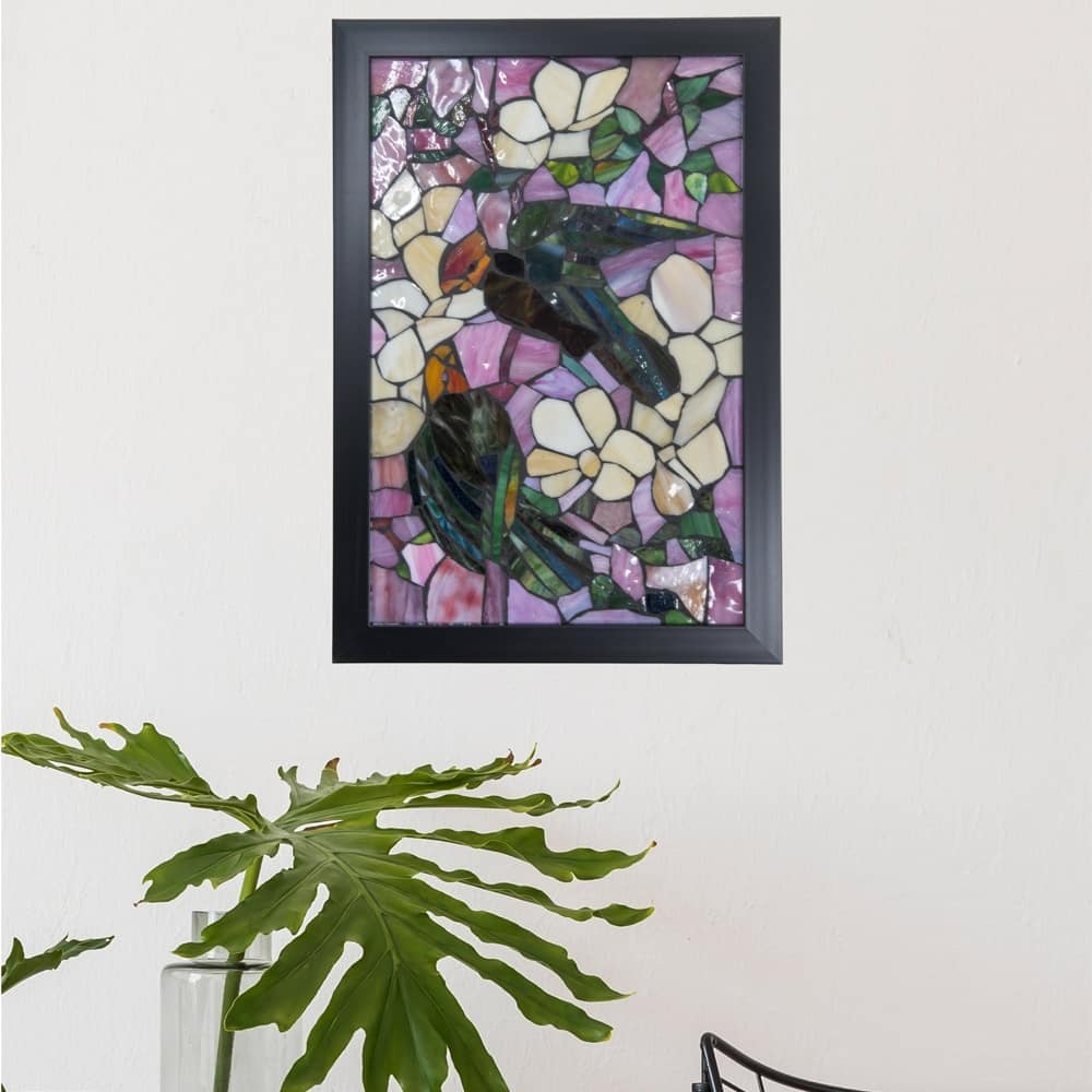 Parrots Mosaic Art Glass Wall Panel