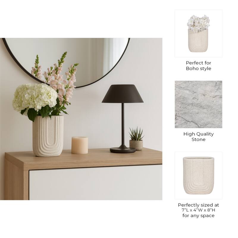 Rectangular Speckled Sand Upside Down Arch Vase - Ivory, 8"