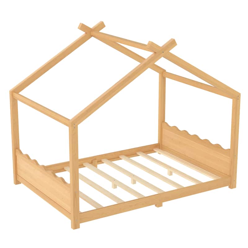 Wood House Bed Floor Bed with Support Slats Montessori Bed
