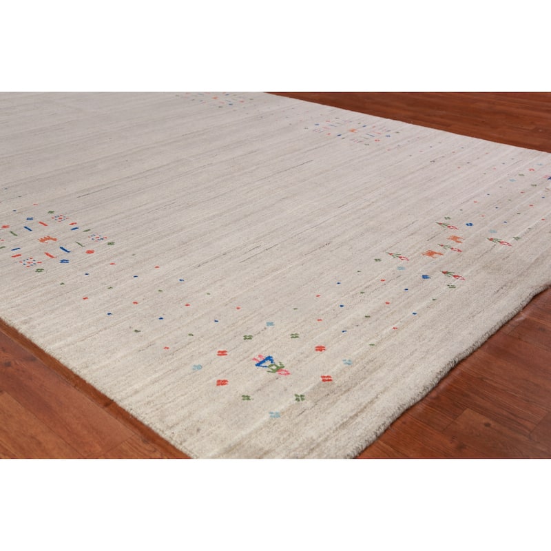 Tribal Gabbeh Oriental Area Rug Hand-Knotted Wool Carpet - 5'9"x 9'0" - 5'9"x 9'0" - Ivory/Beige