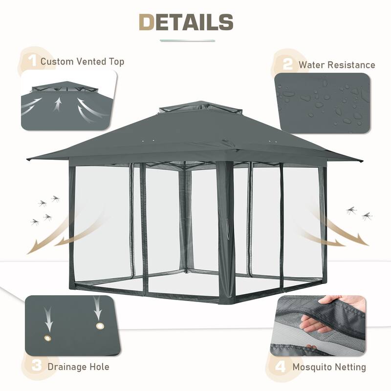 EAGLE PEAK 13x13 Pop Up Gazebo with Mosquito Netting, Easy Up Screened Canopy for Patio and Backyard, Easy Set-up Outdoor Gazebo