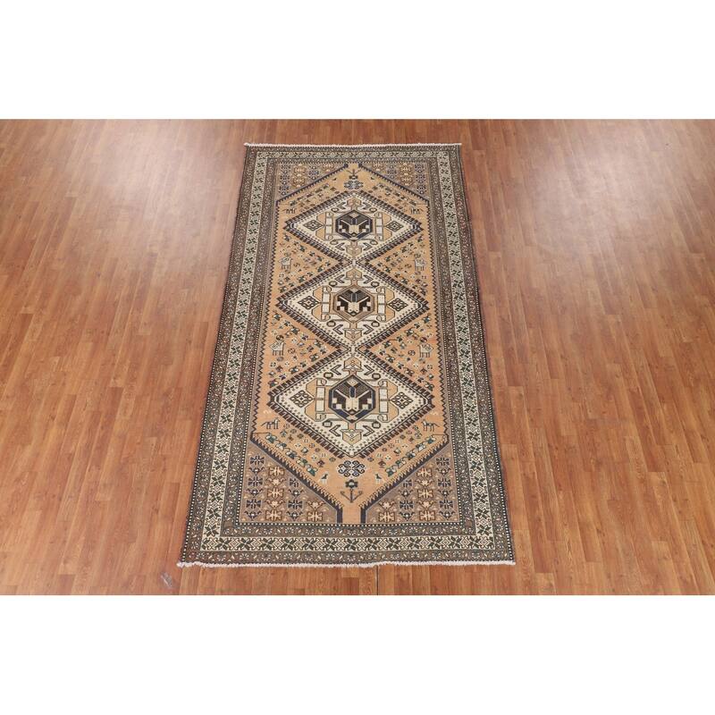 Tribal Geometric Bakhtiari Persian Vintage Rug Handmade Wool Carpet - 5'3" x 9'10"