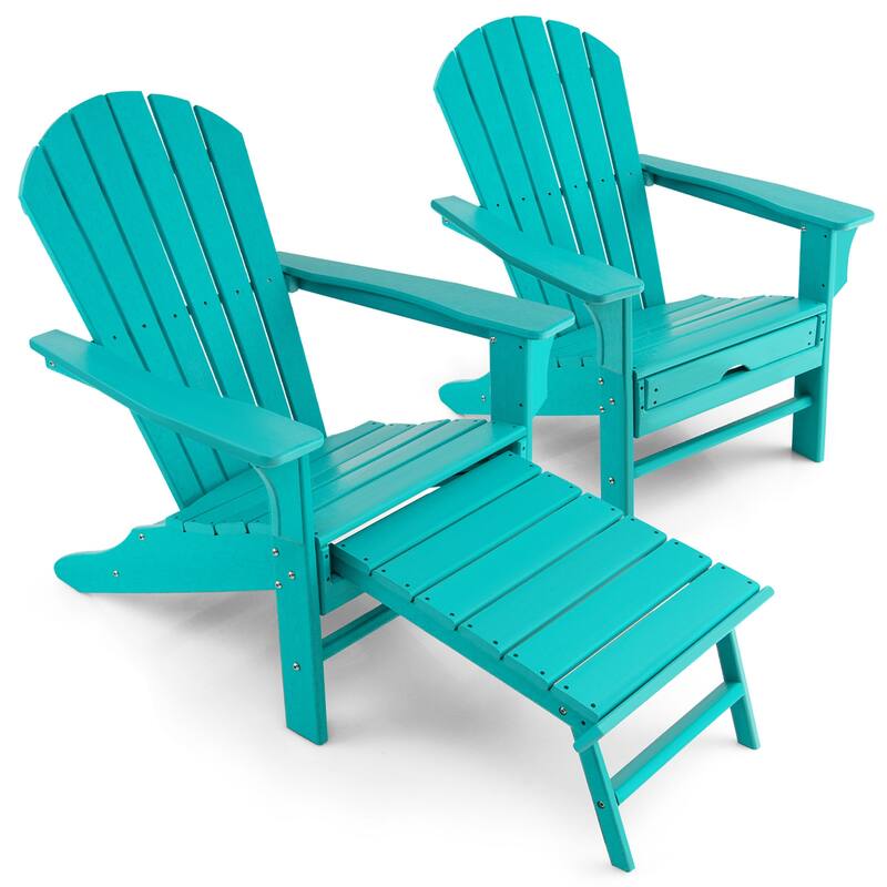 Gymax Patio Adirondack Chair HDPE Outdoor Lounge Chair w/ Retractable
