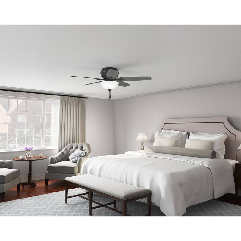 Hunter 52" Newsome Flush Mount Ceiling Fan with LED Bowl Light Kit and Pull Chain
