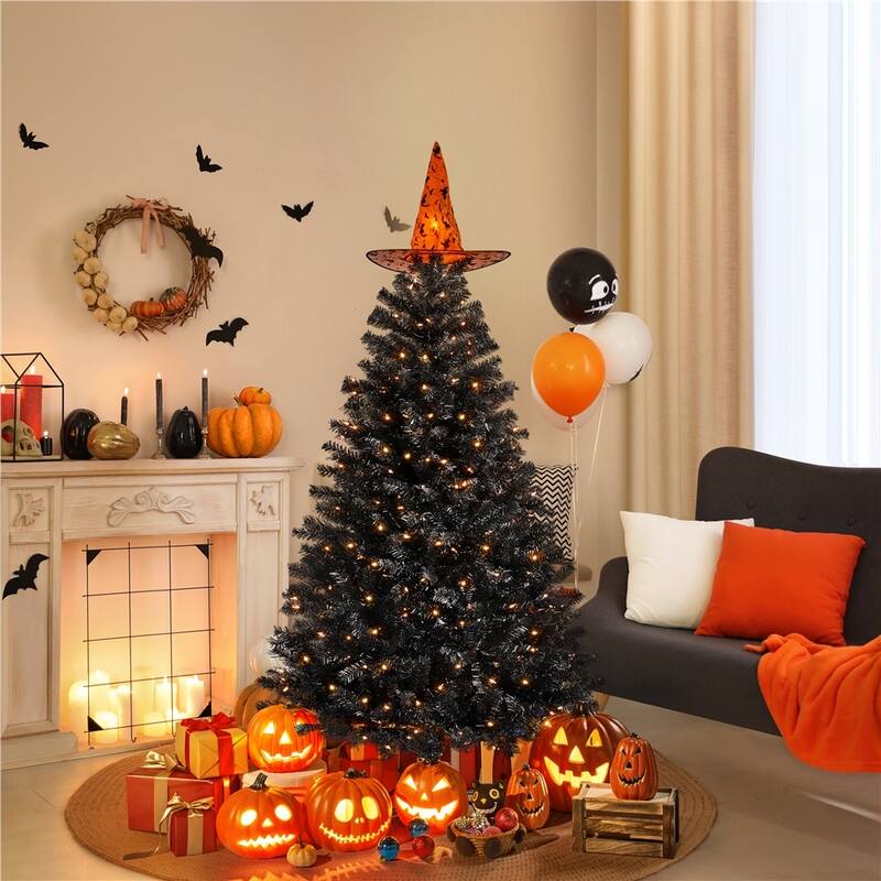 Yaheetech Prelit Halloween Black Spruce Hinged Christmas Pine Tree