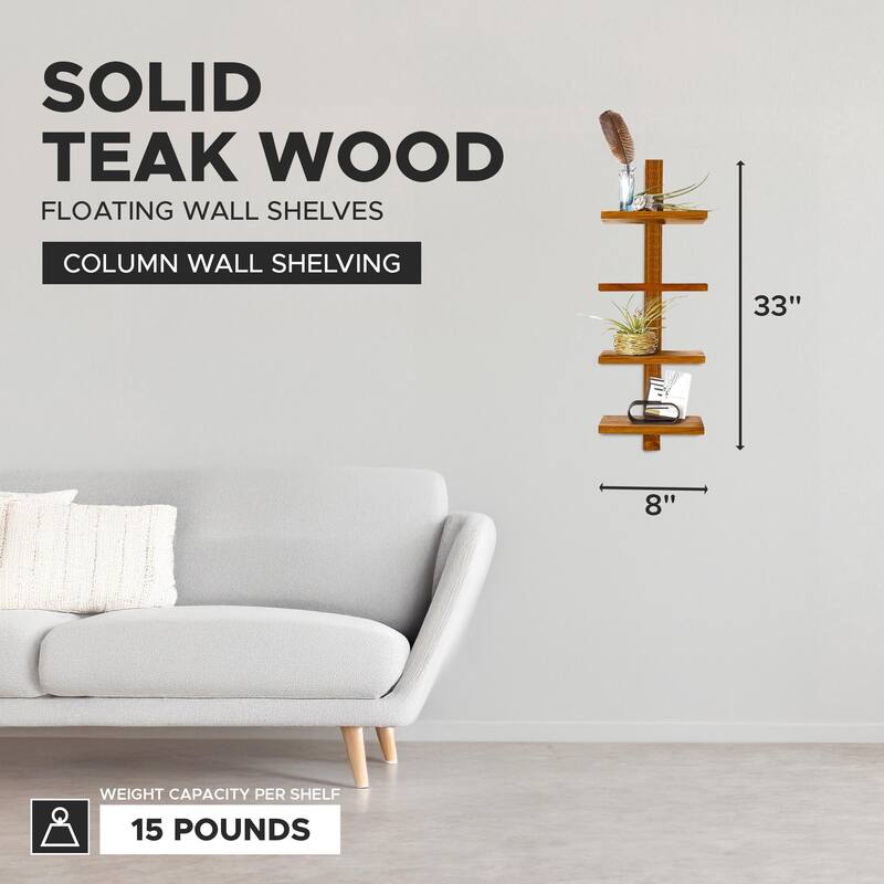 texxture 4 Shelf Floating Wall Shelves Column Shelving, Takara Small, Teak Wood - 8
