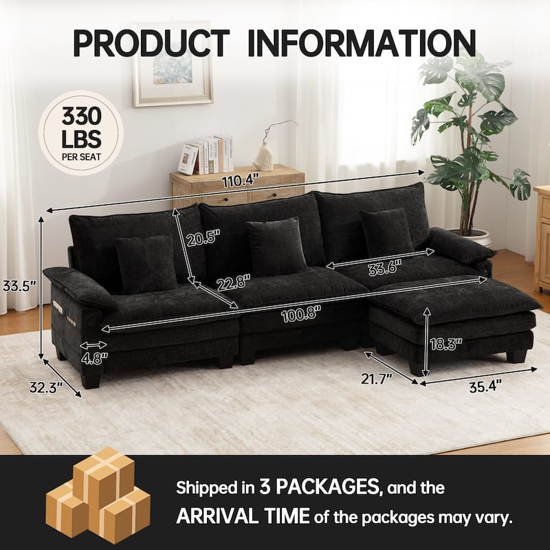 Living Room Furniture Sets, Modular Sectional Sofa Set with Ottoman for Living Room, Convertible Sofa Couch