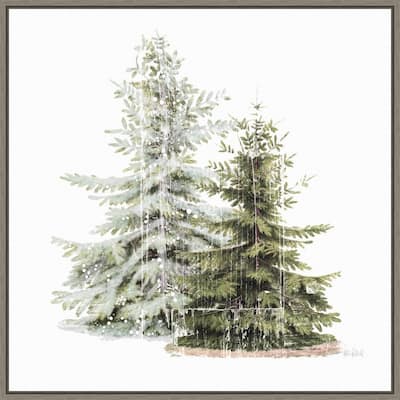 Vintage Wooded Holiday Trees in Snow by Katie Pertiet Framed Canvas Wall Art