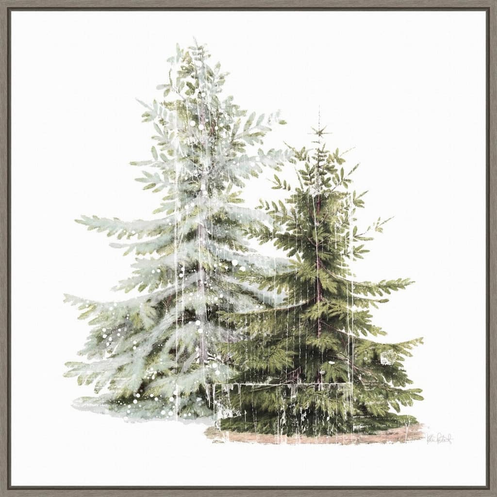 Vintage Wooded Holiday Trees in Snow by Katie Pertiet Framed Canvas Wall Art