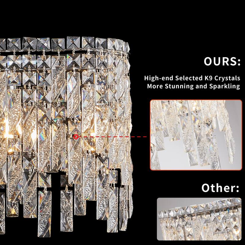 Silver Oval Crystal Chandelier - Reflective - Dining Living Foyer