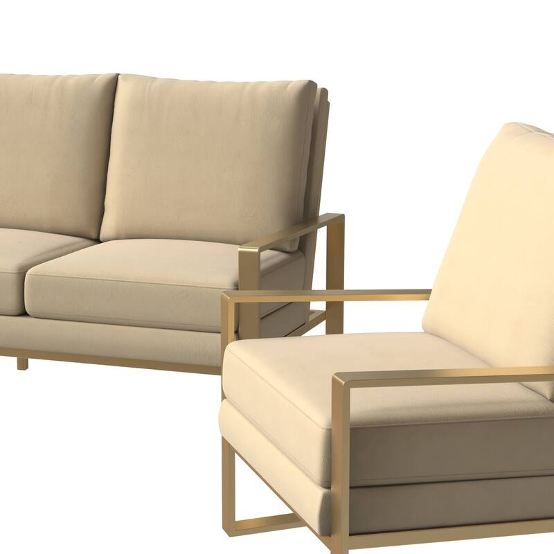 LeisureMod Modern 3-Piece Upholstered Velvet Sofa Set - Includes Sofa, Loveseat & Accent Chair for Home Office Living & Bed Room