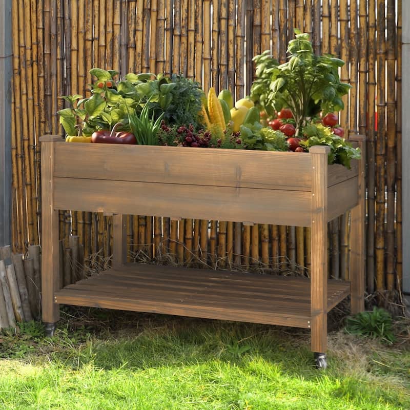 VEIKOUS Wood Raised Garden Bed Planter Box with Four Wheels and Legs, 46.8''W x 22.4''D x 33''H