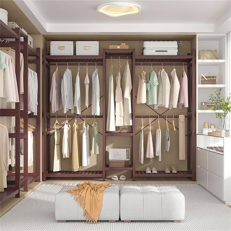 Bamboo Closet System Clothes Rack, Freestanding Garment Rack - 17.72"D x 70.47"W x 76.77"H