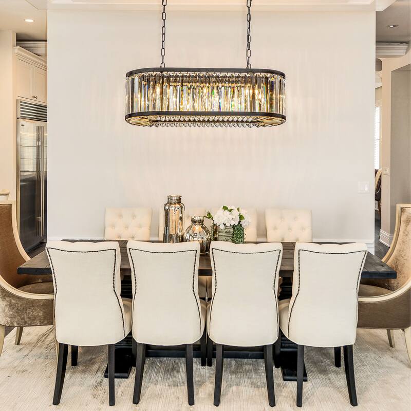 8-Light Black Finish Modern Chandelier for Dining Room with Wrought Iron And Crystal Accents