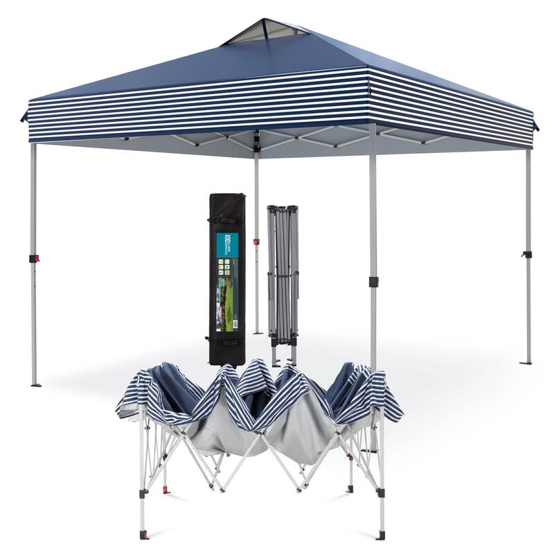 10x10 Pop-up Canopy Portable Lightweight FoldingTent, Adjustable Height Instant Gazebo Canopy with Wheeled Bag - Blue Stripe 