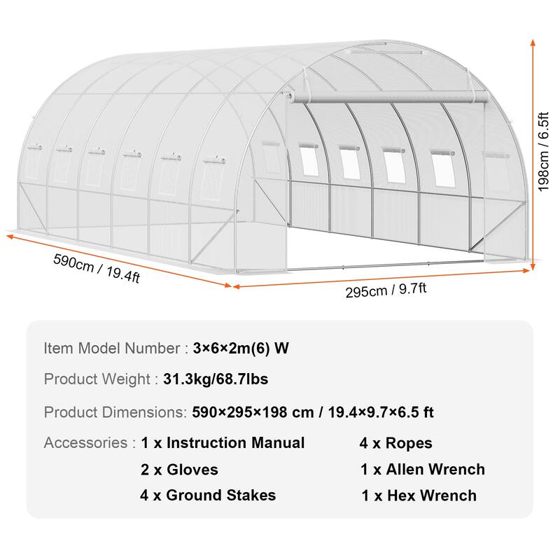 Walk-in Tunnel Greenhouse, Hoop House Greenhouse Tunnel, Plant Hot House with Galvanized Steel Frame, Green PE Cover