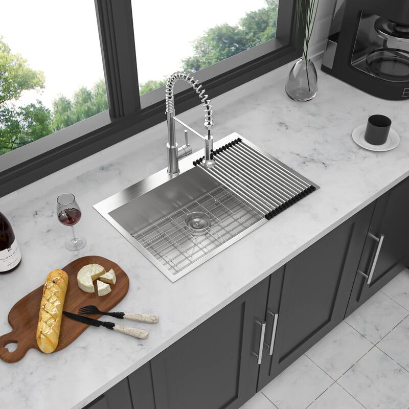 Drop In 16 Gauge Stainless Steel 33" Single Bowl Topmount Kitchen Sink Basin