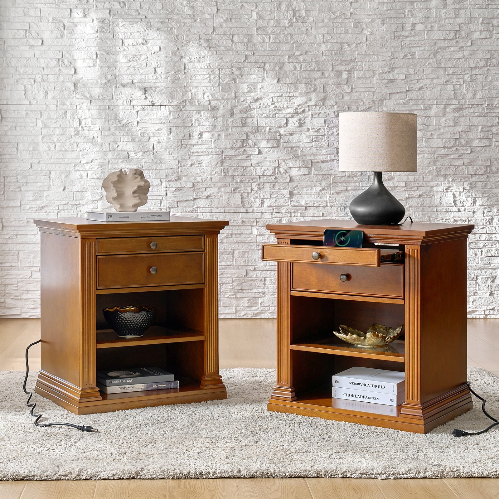 Nightstand built in lamp top