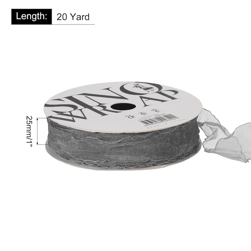 1 Inch 20 Yard Sheer Organza Ribbon Shimmer Chiffon Tulle Ribbons - Grey
