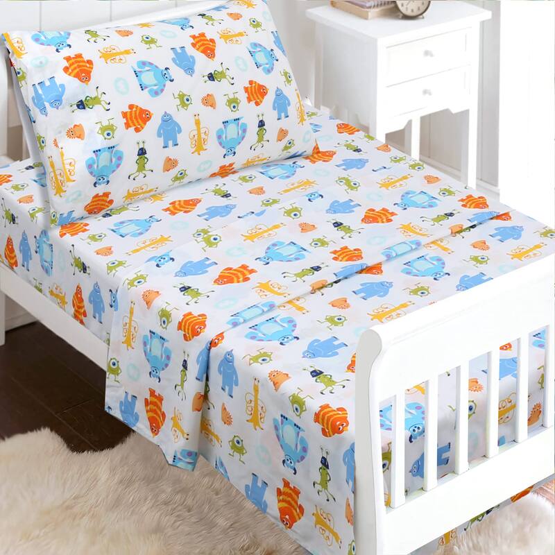 3-Piece Cotton Toddler Sheet Set for Kids Boys & Girls (Animals, Fish, Sports, Floral)