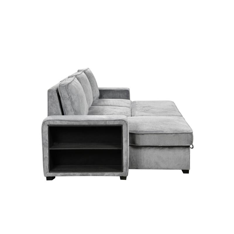 Roomfitters L Shaped Sectional Sofa Bed with Pull Out, Storage Chaise and USB Cup Holder