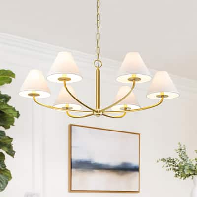 Mid-century 6-Light Tapered Linen Shade Chandelier