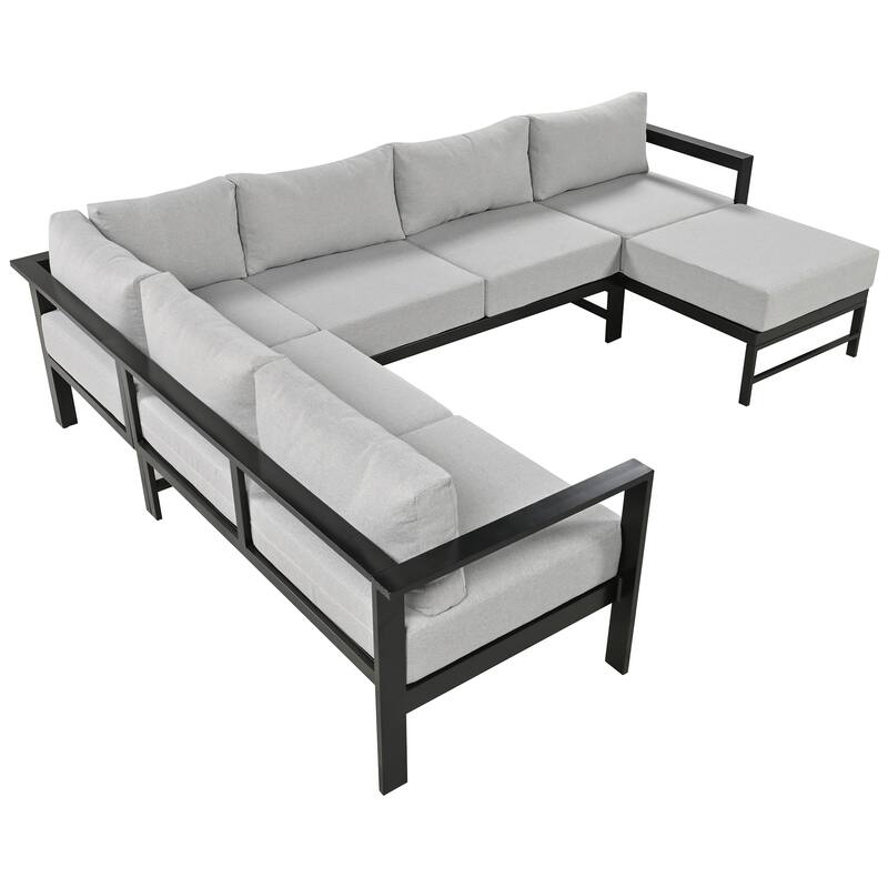 Outdoor Conversation Furniture Set for 6 People, Aluminum U Shaped Patio Sectional Sofa with Removable Cushions