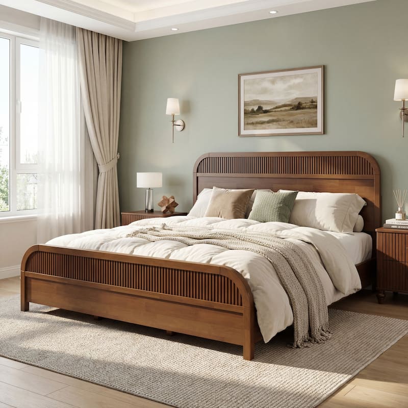 Christopher Knight Home - Modern Wood Platform Bed Frame with Headboard and Wooden Slats Support - No Box Spring Needed - Oak - King