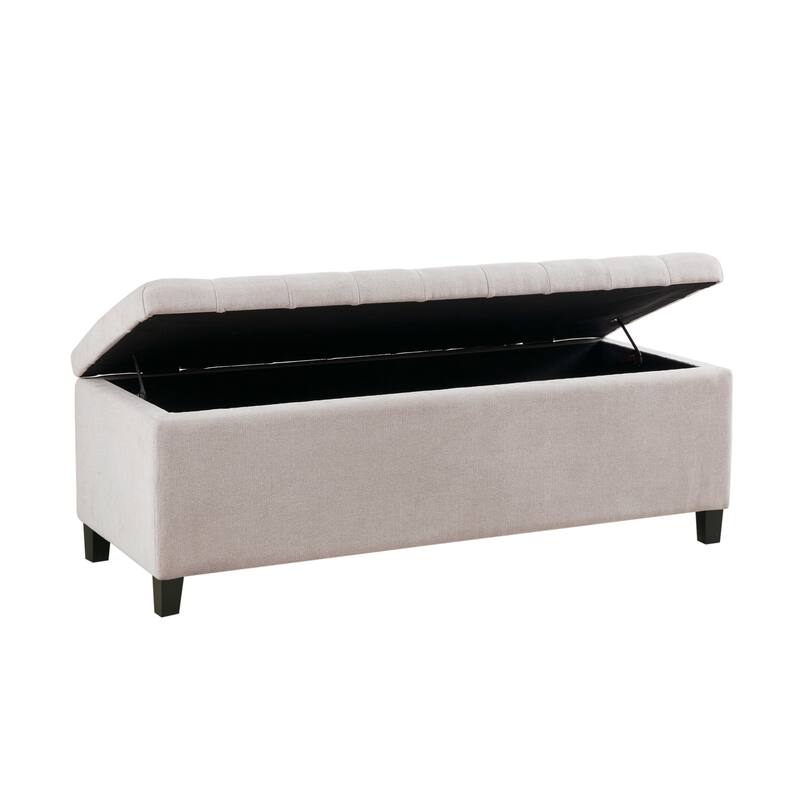 Roomfitters 49-Inch Tufted Top Storage Bench, Soft Close Lid and Espresso Solid Wood Legs, Natural