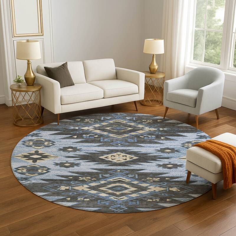 Premium Washable Super Soft Global Tribal Mayfield Rug - Blue - 8' x 8'