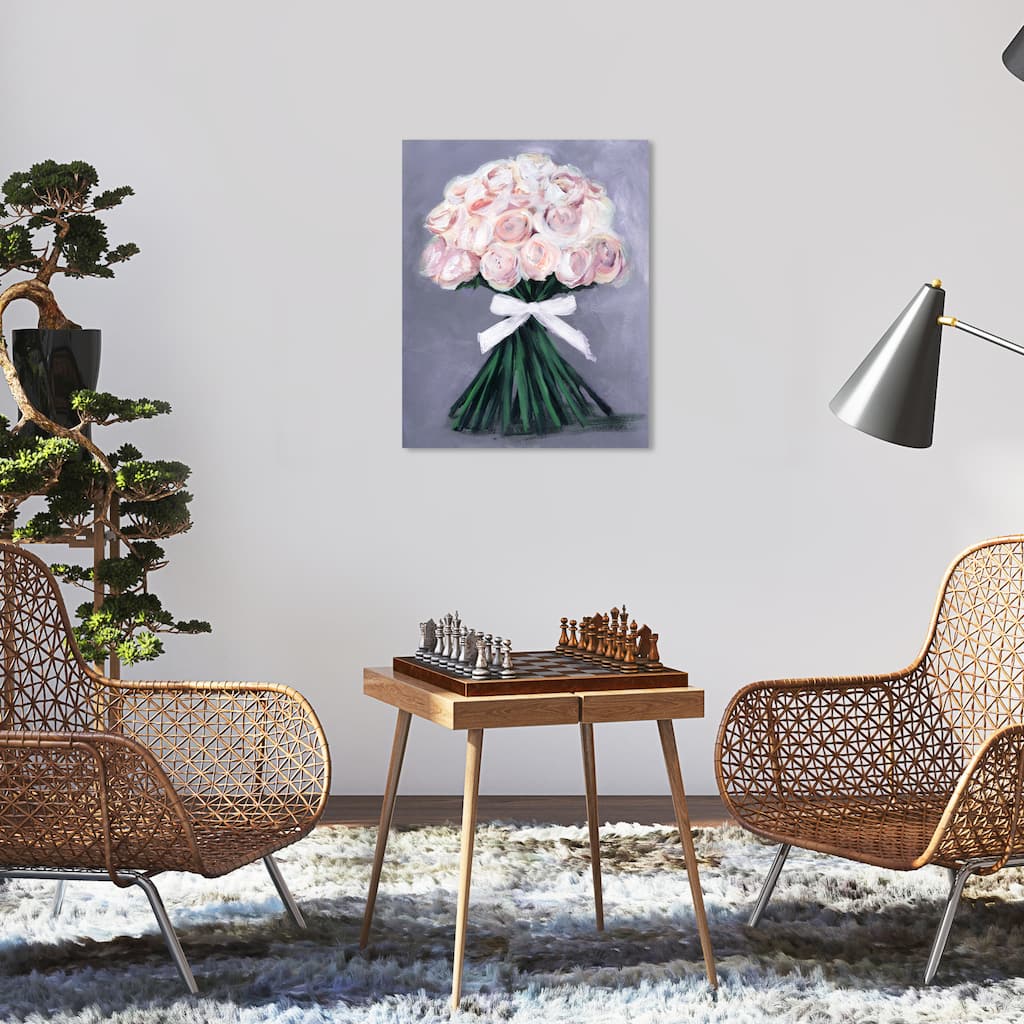 Wynwood Studio Canvas Floral and Botanical Loveliest Bouquet Pink and Pastel Pink Traditional Wall Art Canvas Print